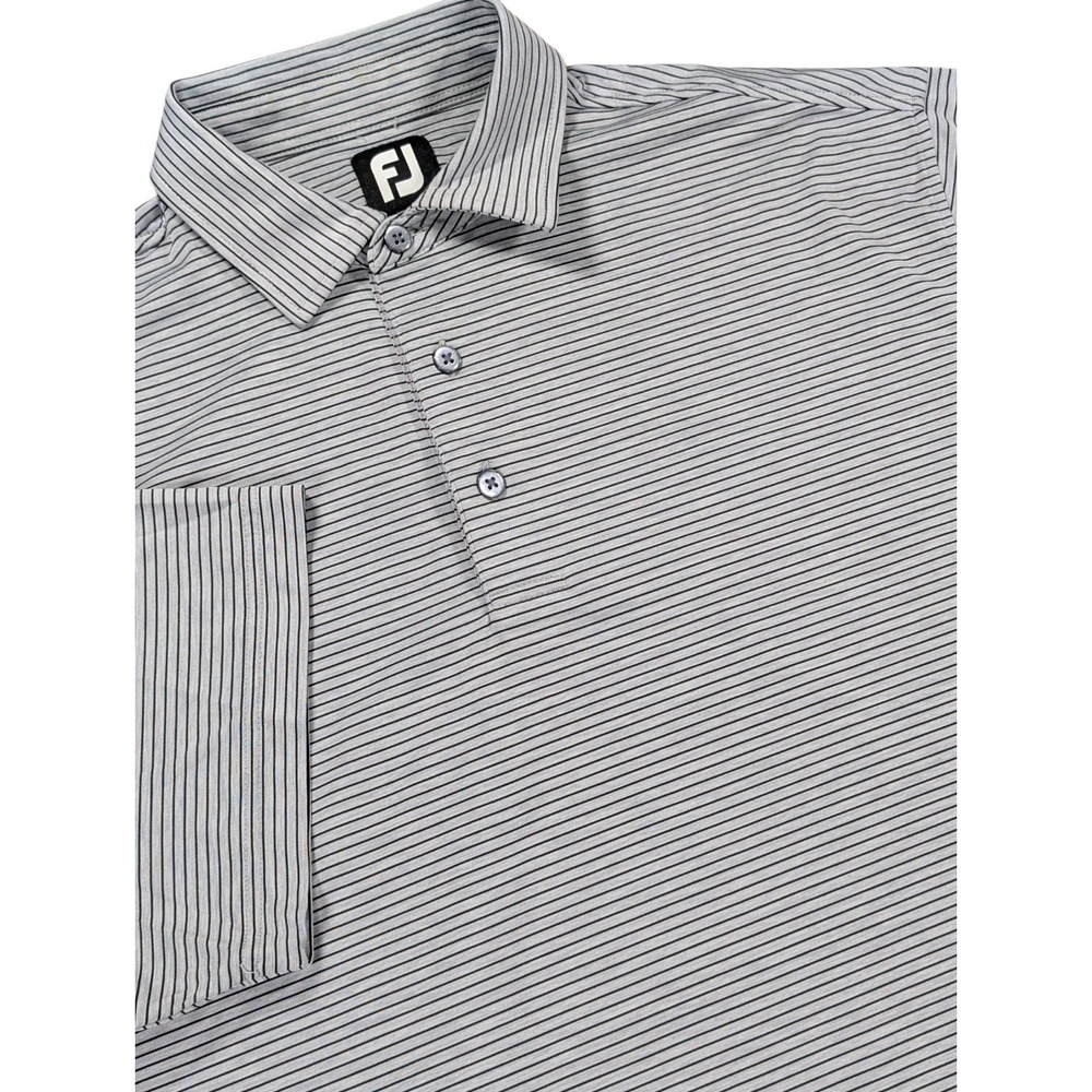 FootJoy Shirt Men's Large Gray Black Stripe Golf Polo Quick Dry Comfort Wicking